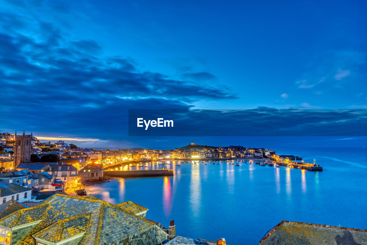 Dusk at the beautiful seaside town of st. ives in cornwall, england