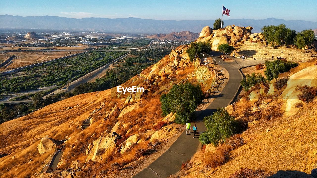 High angle view of road amidst landscape against sky