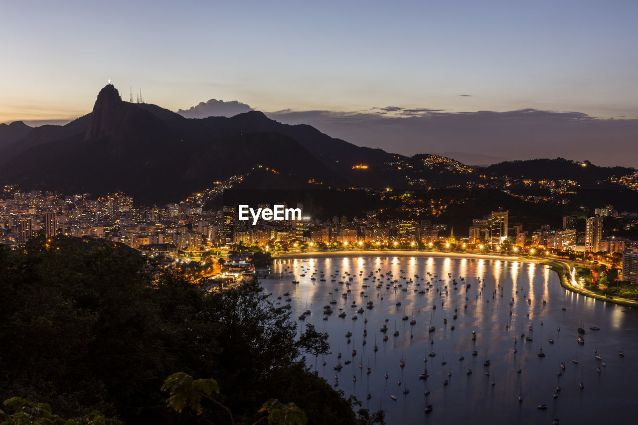 Beautiful sunset view from sugar loaf mountain to city and ocean