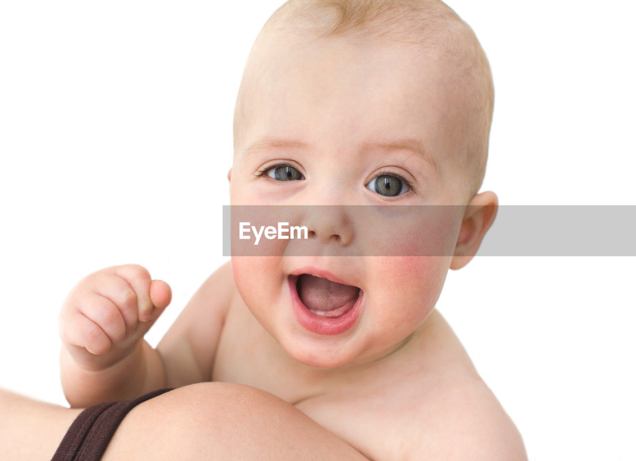 baby, child, childhood, portrait, cute, emotion, nose, human mouth, white background, human face, mouth open, person, toddler, one person, cut out, innocence, looking at camera, facial expression, studio shot, indoors, positive emotion, finger, human head, happiness, shouting, headshot, beginnings, cheek, smiling, cheerful, fun, hand, surprise, front view, negative emotion, white, laughing, skin, lifestyles, joy