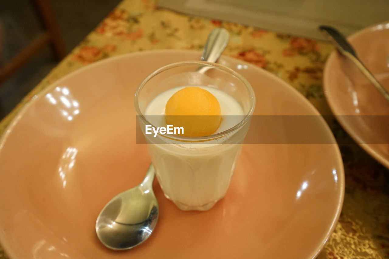 Close up thai dessert made of ice cream and egg yolk
