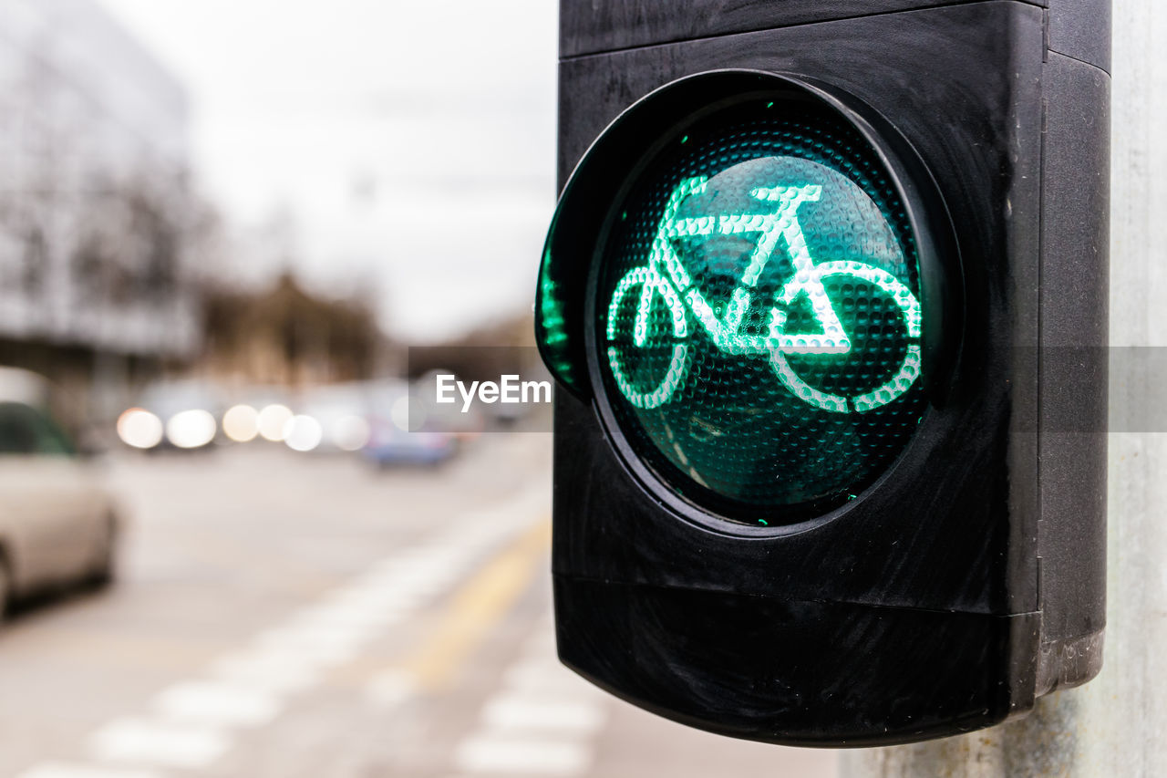 Close-up of illuminated road signal