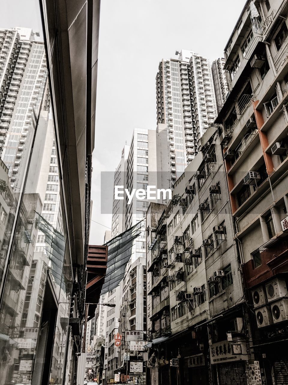 Low angle view of buildings against clear sky