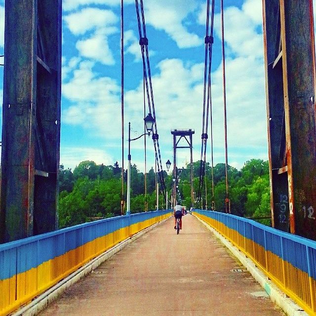 PEOPLE WALKING ON BRIDGE OVER RIVER