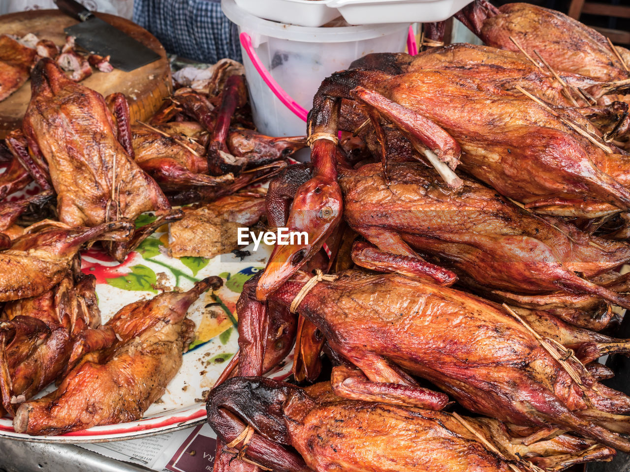 HIGH ANGLE VIEW OF MEAT IN MARKET