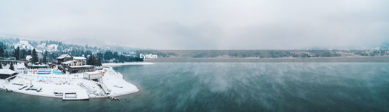 Panoramic view of sea against sky during winter