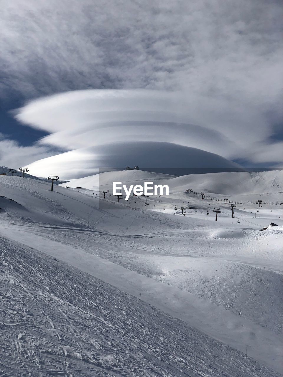 Scenic view of snow covered landscape against sky