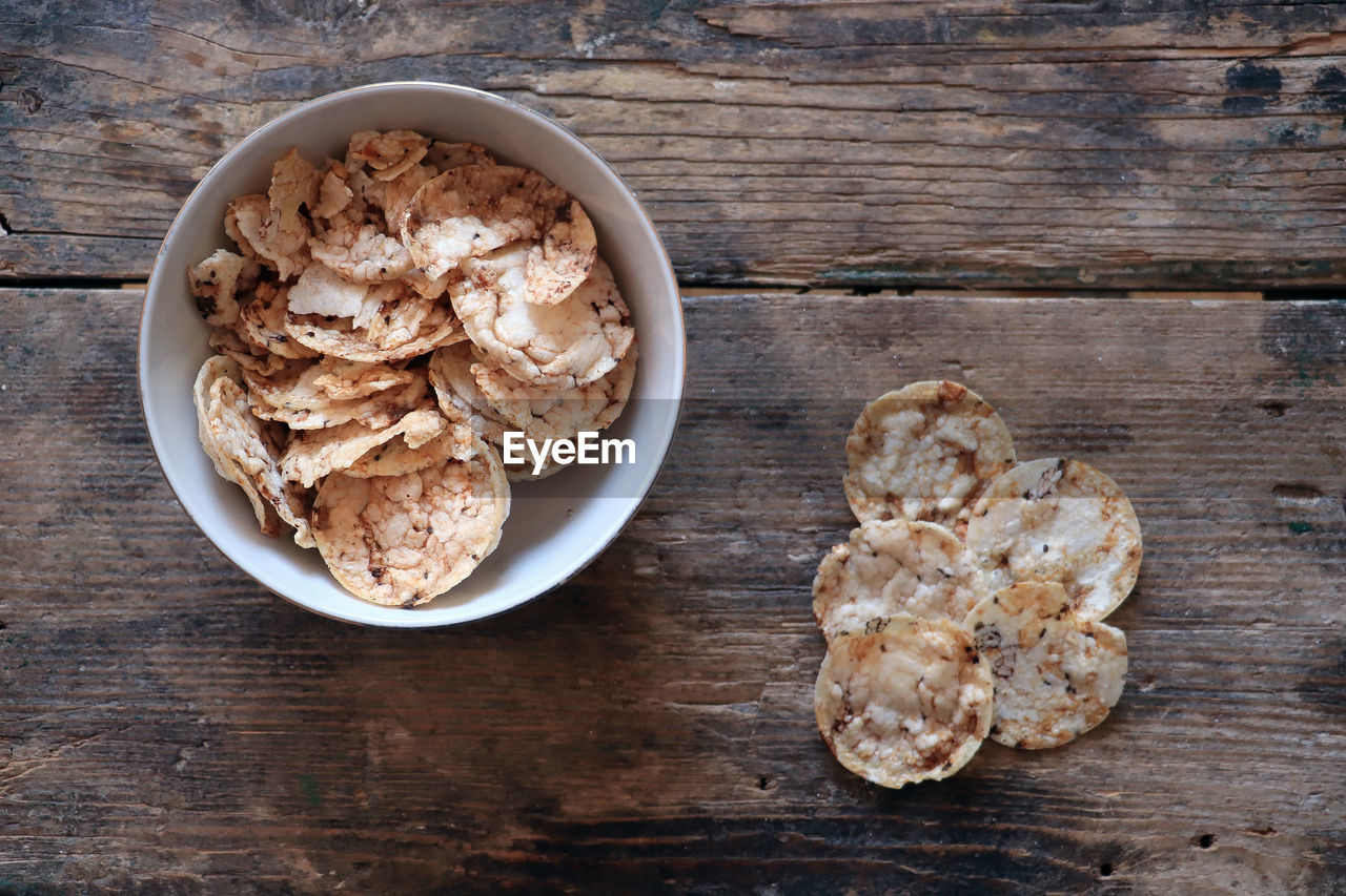 HIGH ANGLE VIEW OF BREAKFAST SERVED IN BOWL ON TABLE