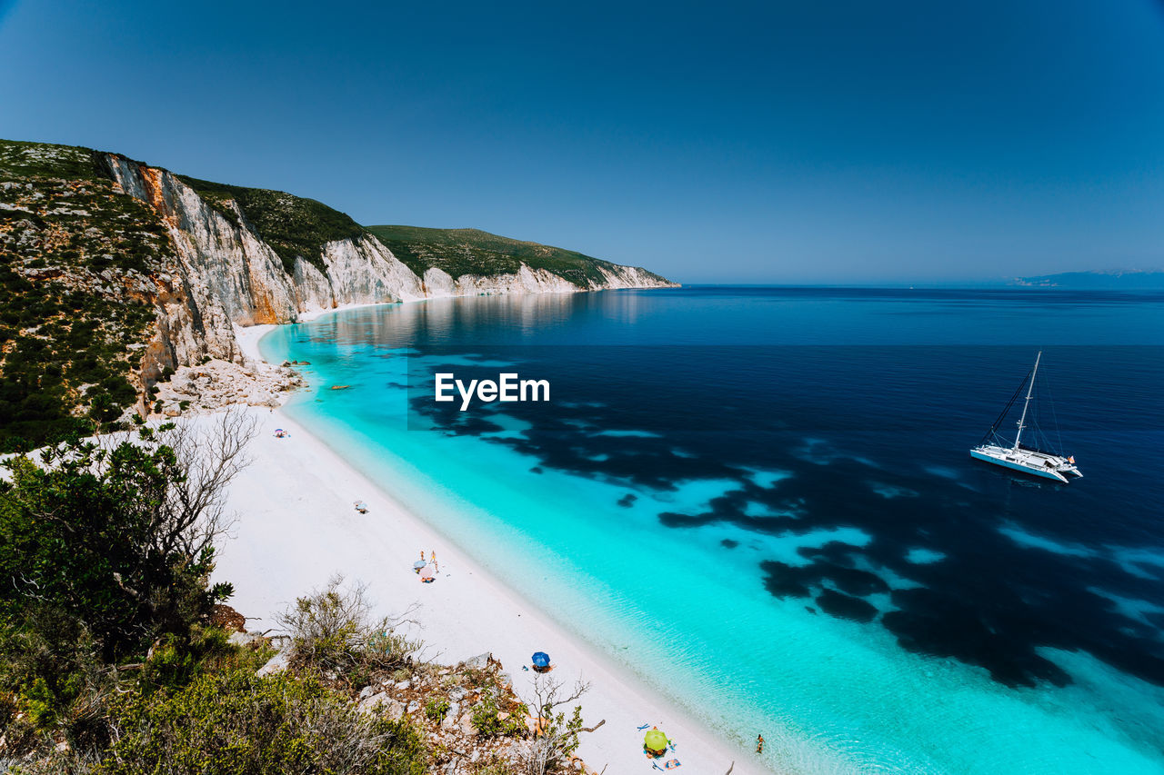 Scenic view of sea against blue sky