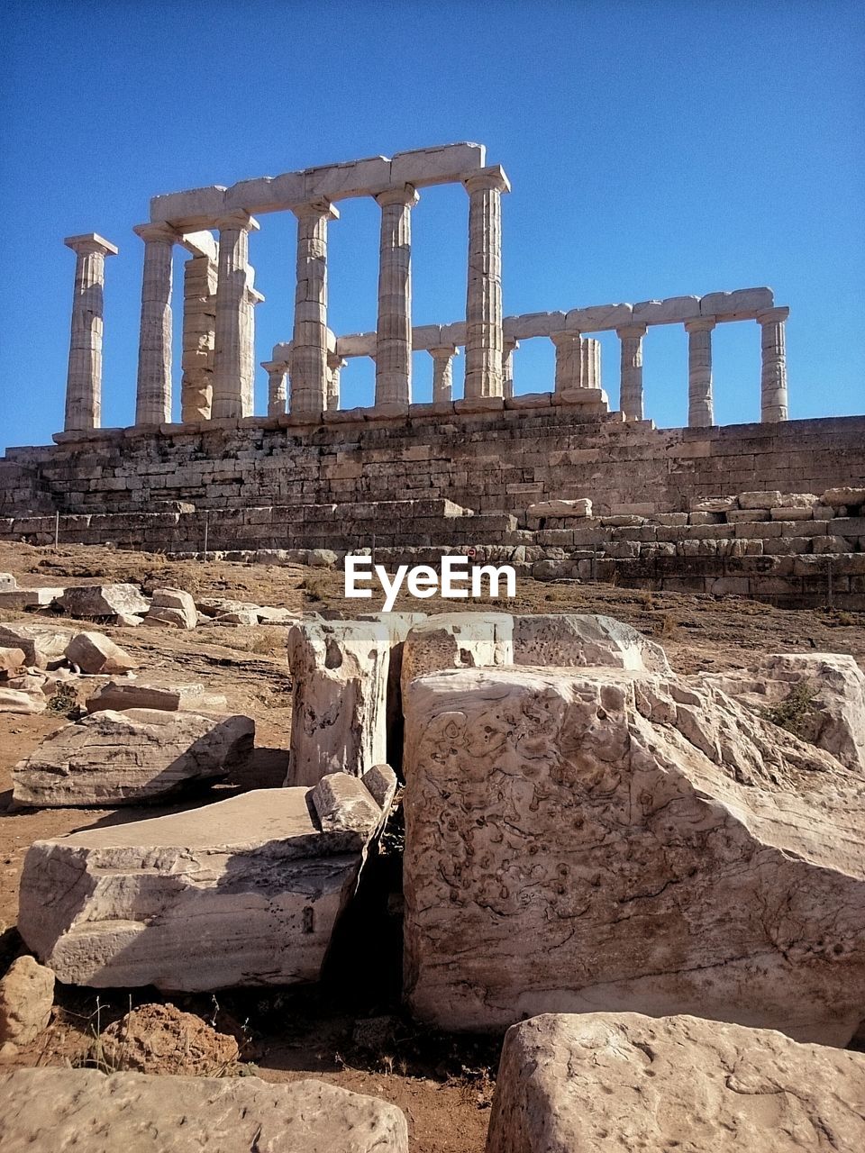 Temple of poseidon against clear sky