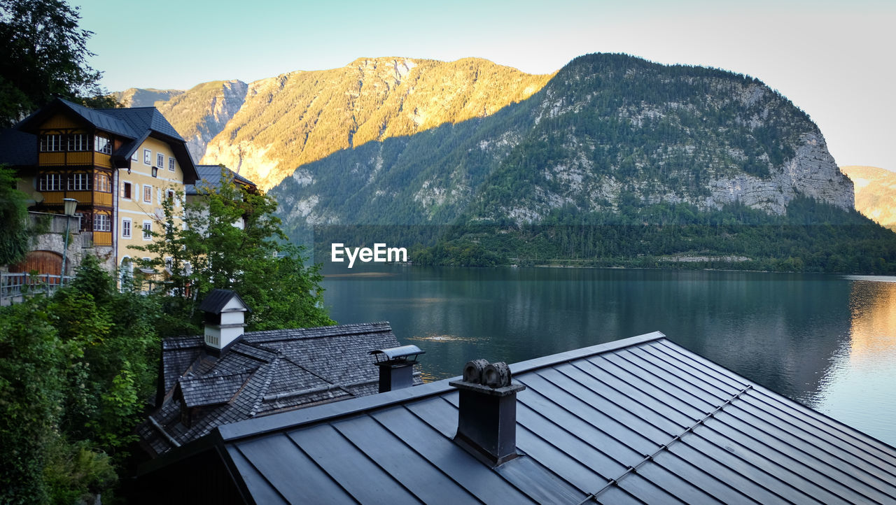 Scenic view of hallstatter lake against sky in austria