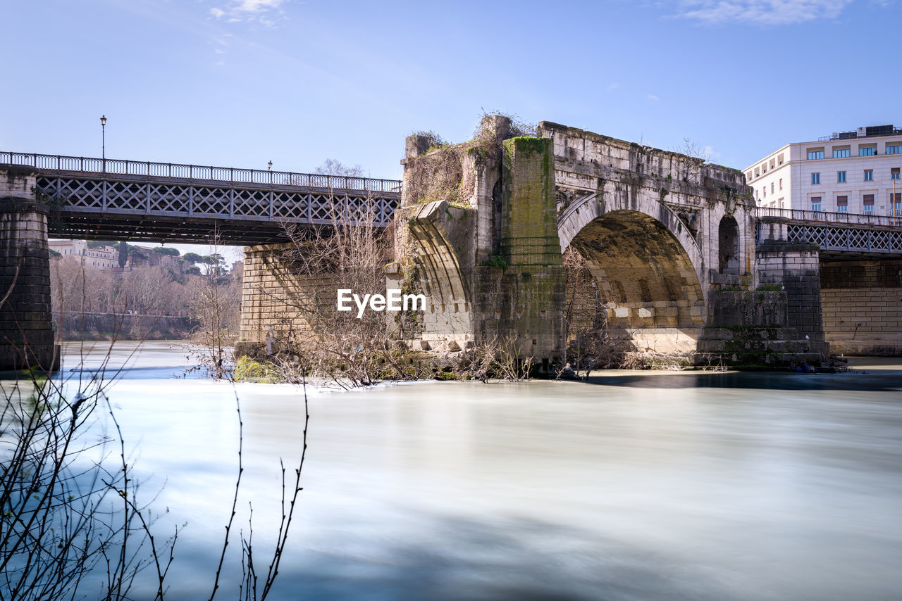 Emilio bridge or ponte rotto, ancient roman bridge over the tiber river,  in rome, italy