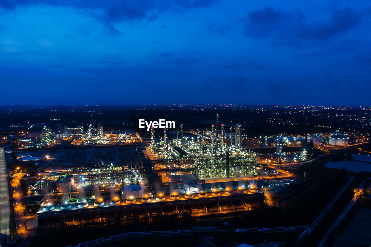 High angle view of illuminated city at night