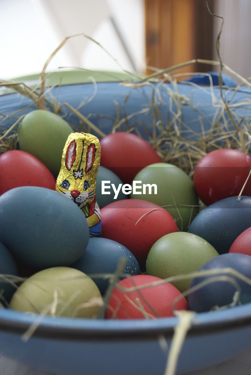 Easter eggs with bunny in basket