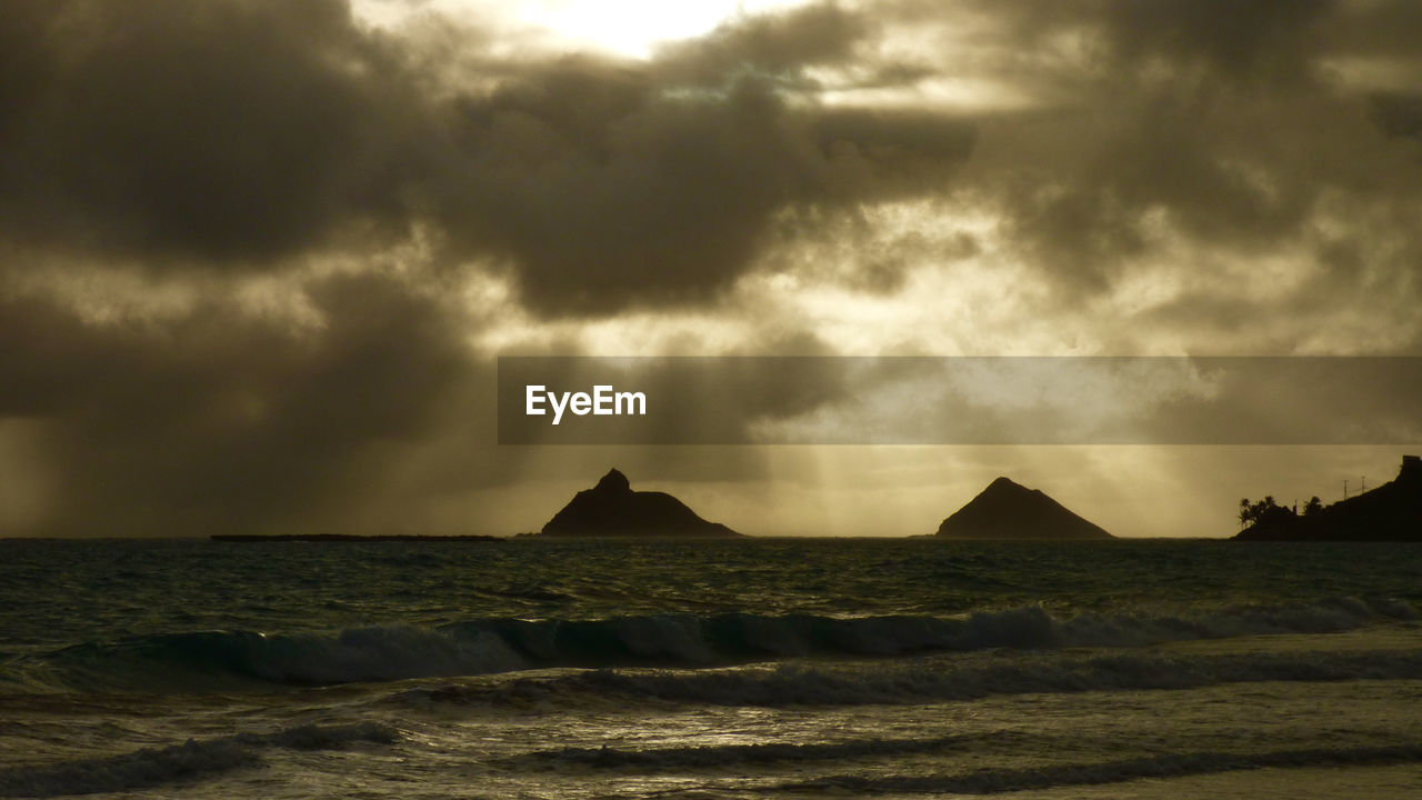 Scenic view of sea against cloudy sky