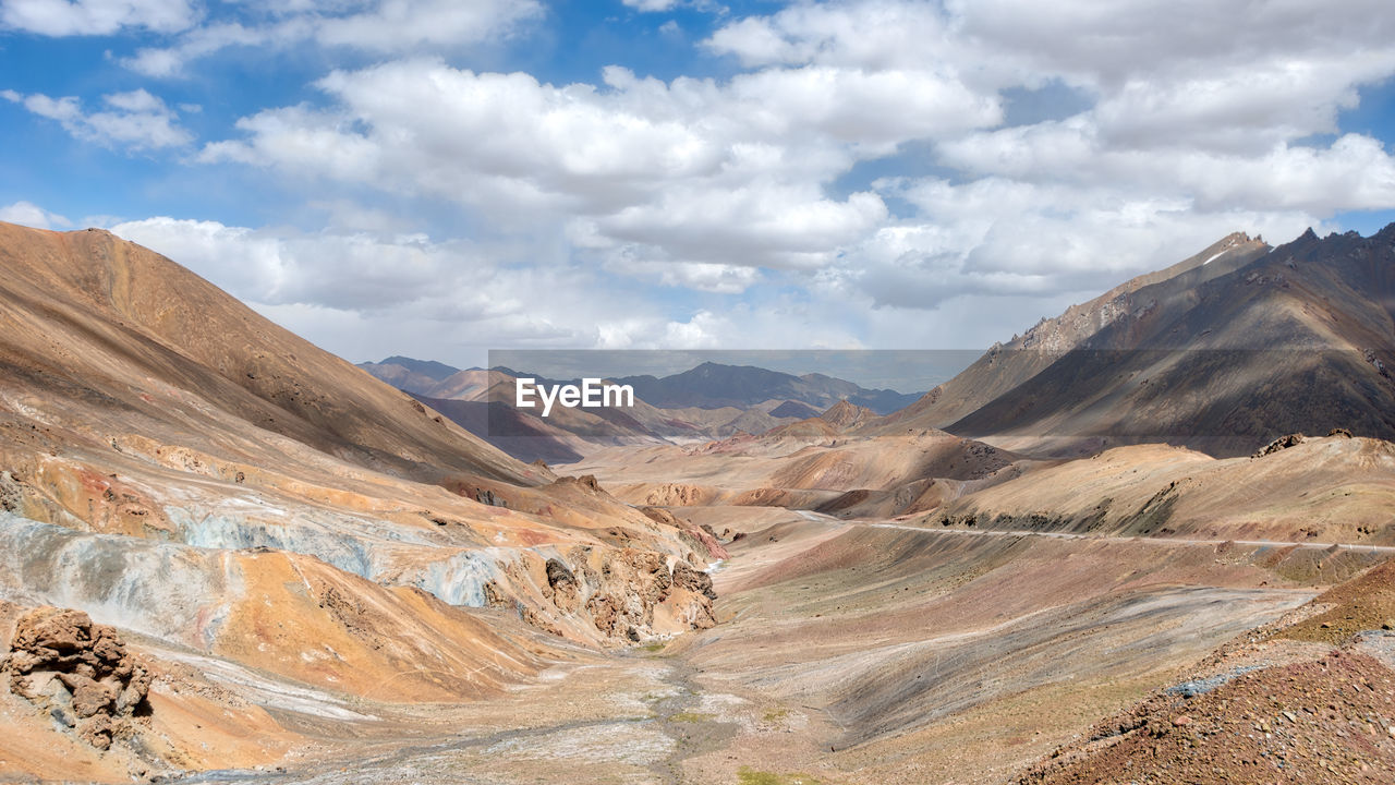 Scenic view of mountains against cloudy sky