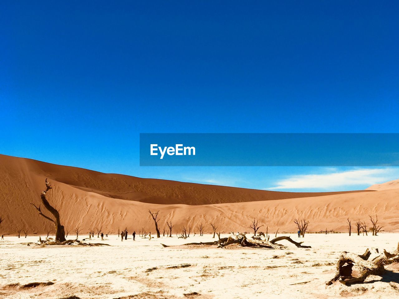 Scenic view of desert against clear blue sky