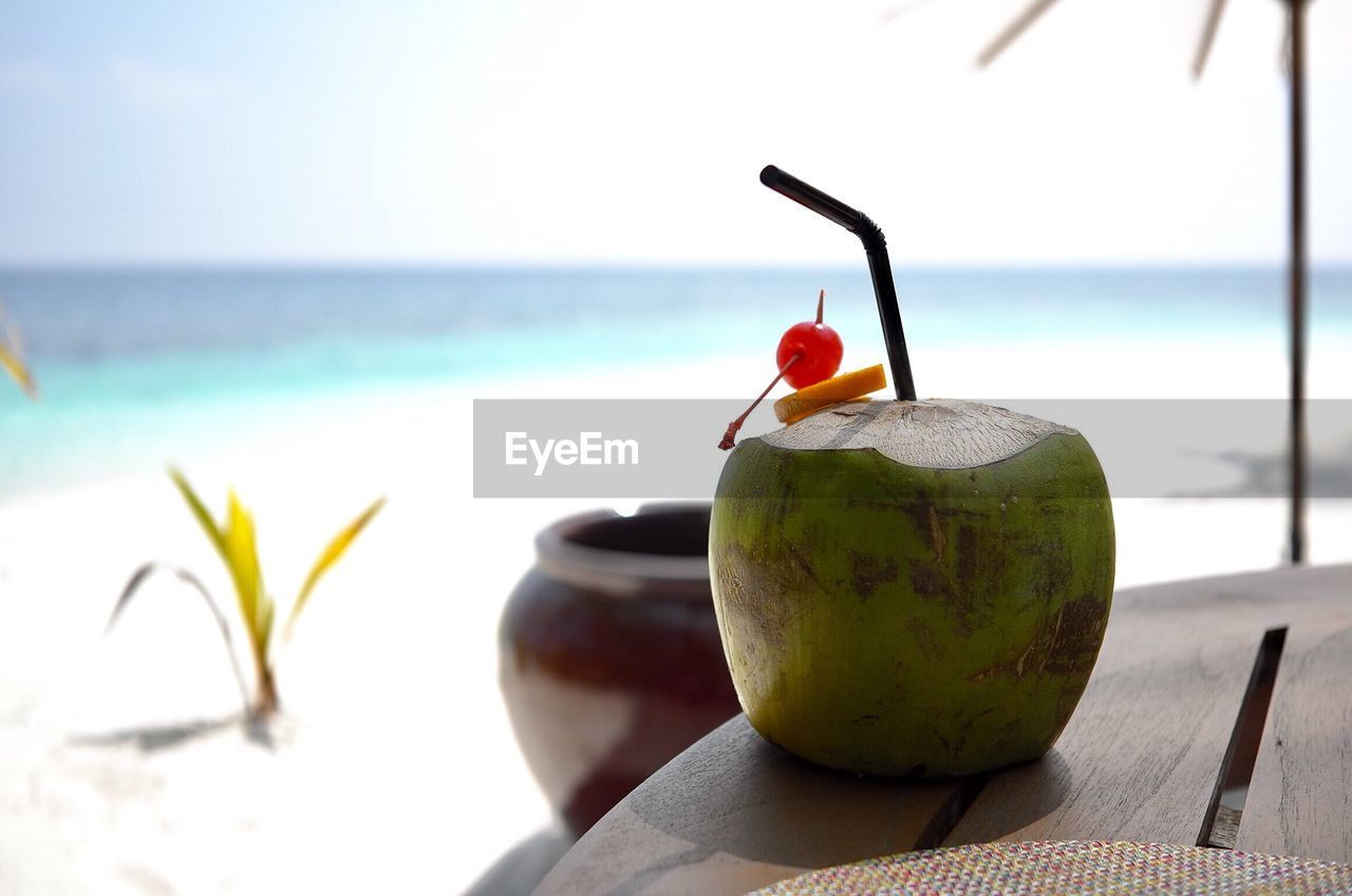 Close-up of coconut drink