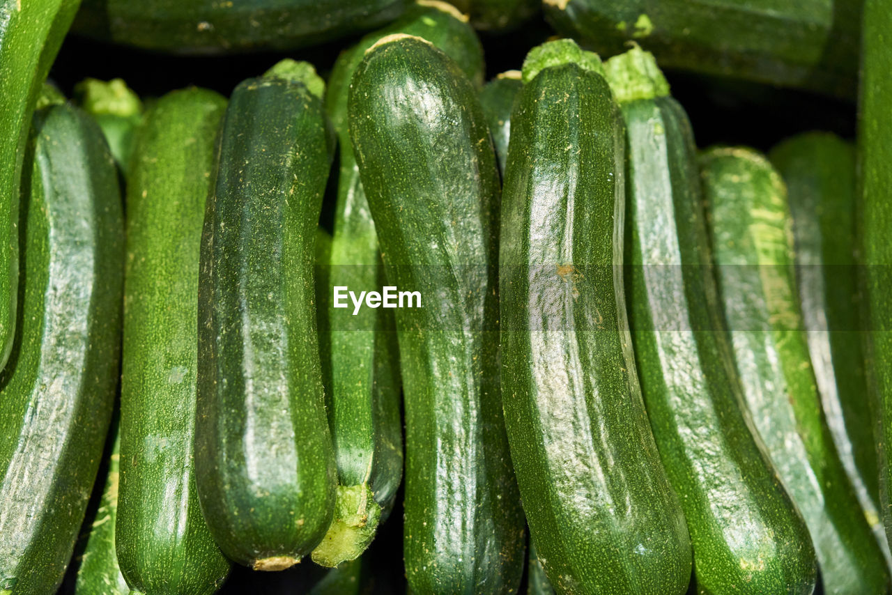 Full frame shot of zucchini for sale at market