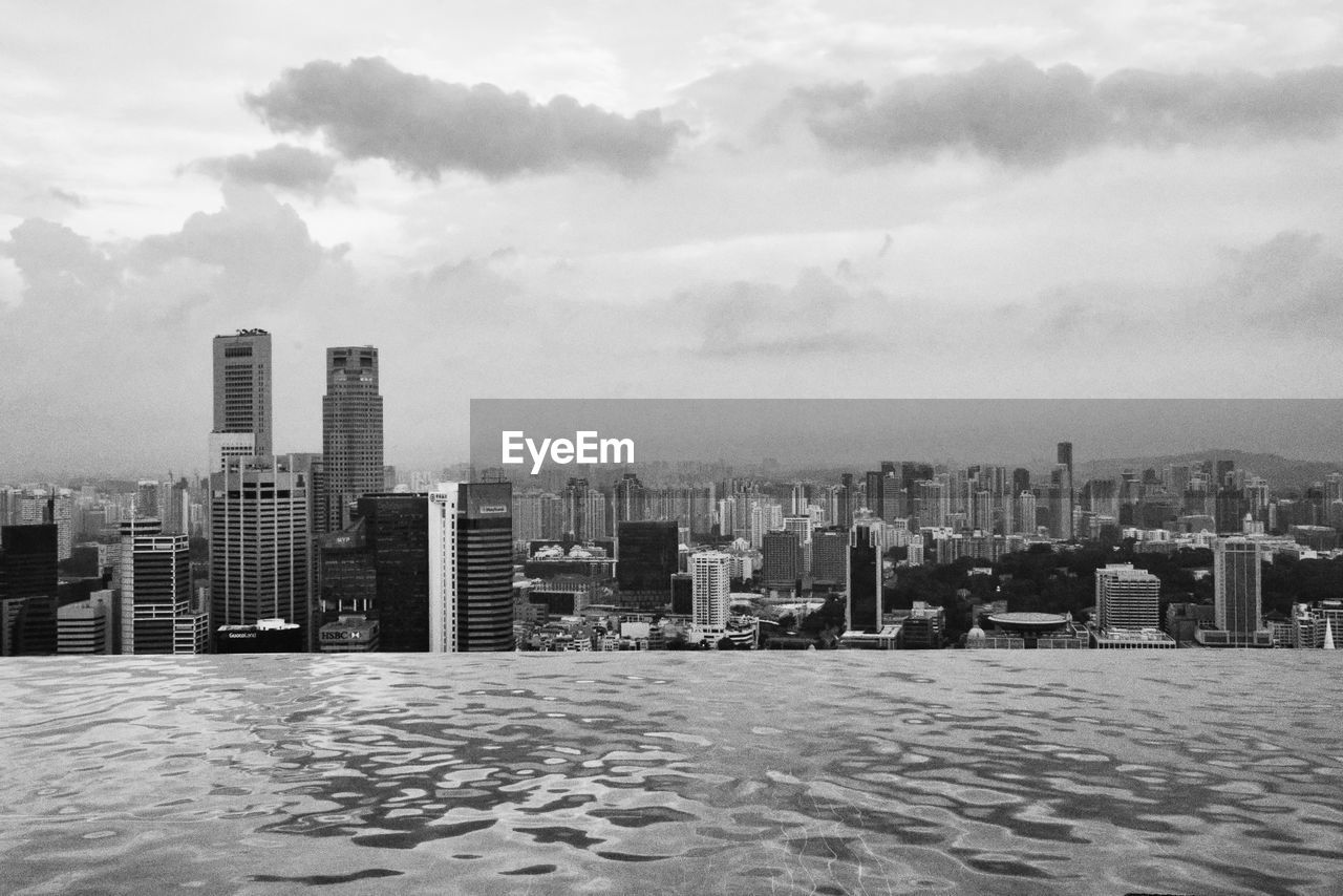 View of cityscape against cloudy sky