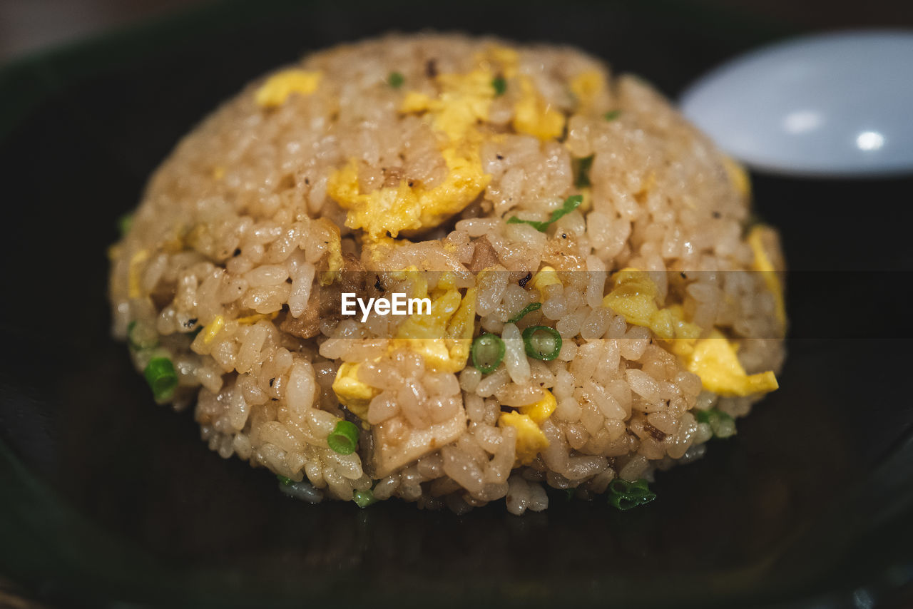 food and drink, food, dish, healthy eating, freshness, wellbeing, asian food, close-up, produce, meal, fried rice, plate, indoors, vegetable, cuisine, no people, rice, meat, rice - food staple, selective focus, focus on foreground, still life, serving size