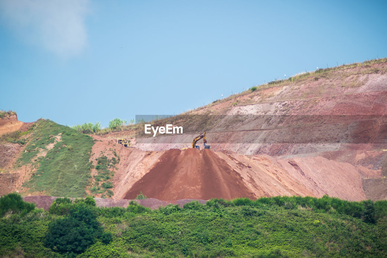 Scenic view of land against clear blue sky