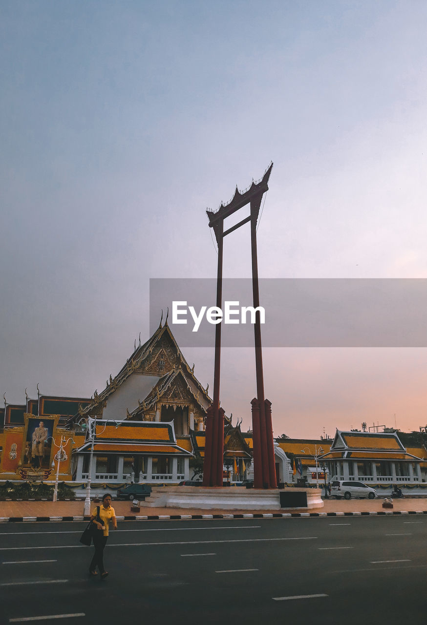 Low angle view of the phram giant swing it is a beautiful place, thailand. at sunset