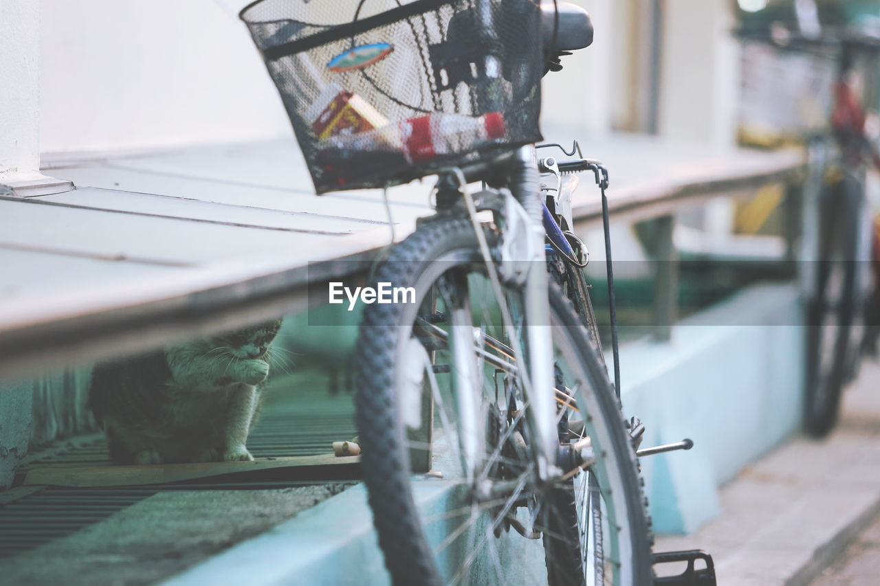 Close-up of a parked bicycle