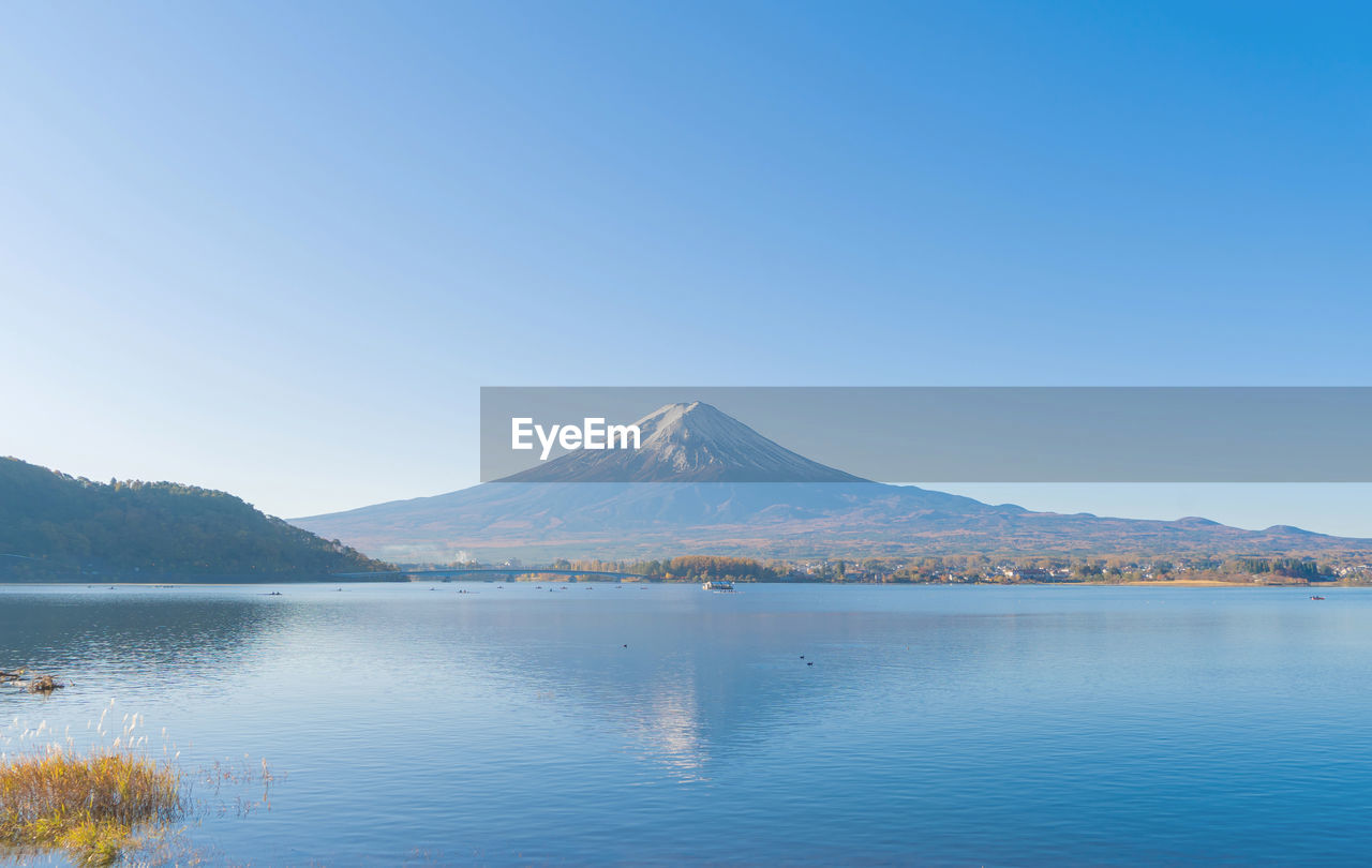 Scenic view of lake against blue sky