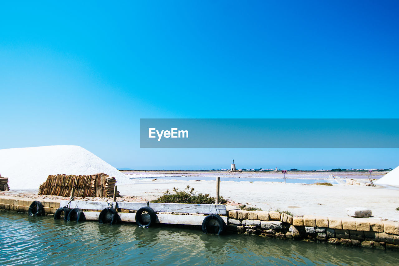 Scenic view of sea against clear blue sky