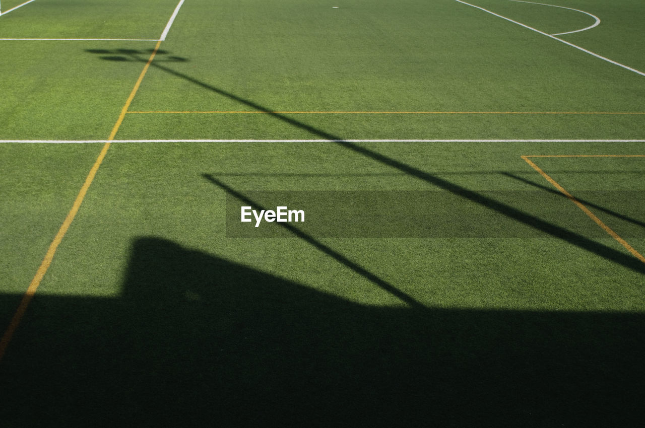 High angle view of soccer field