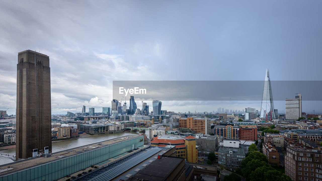 London city, tate modern gallery, the shard modern building and river thames in london, england, uk