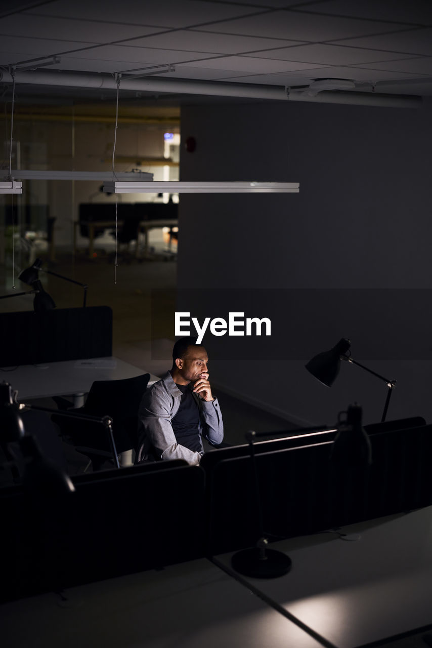 Man working late in office