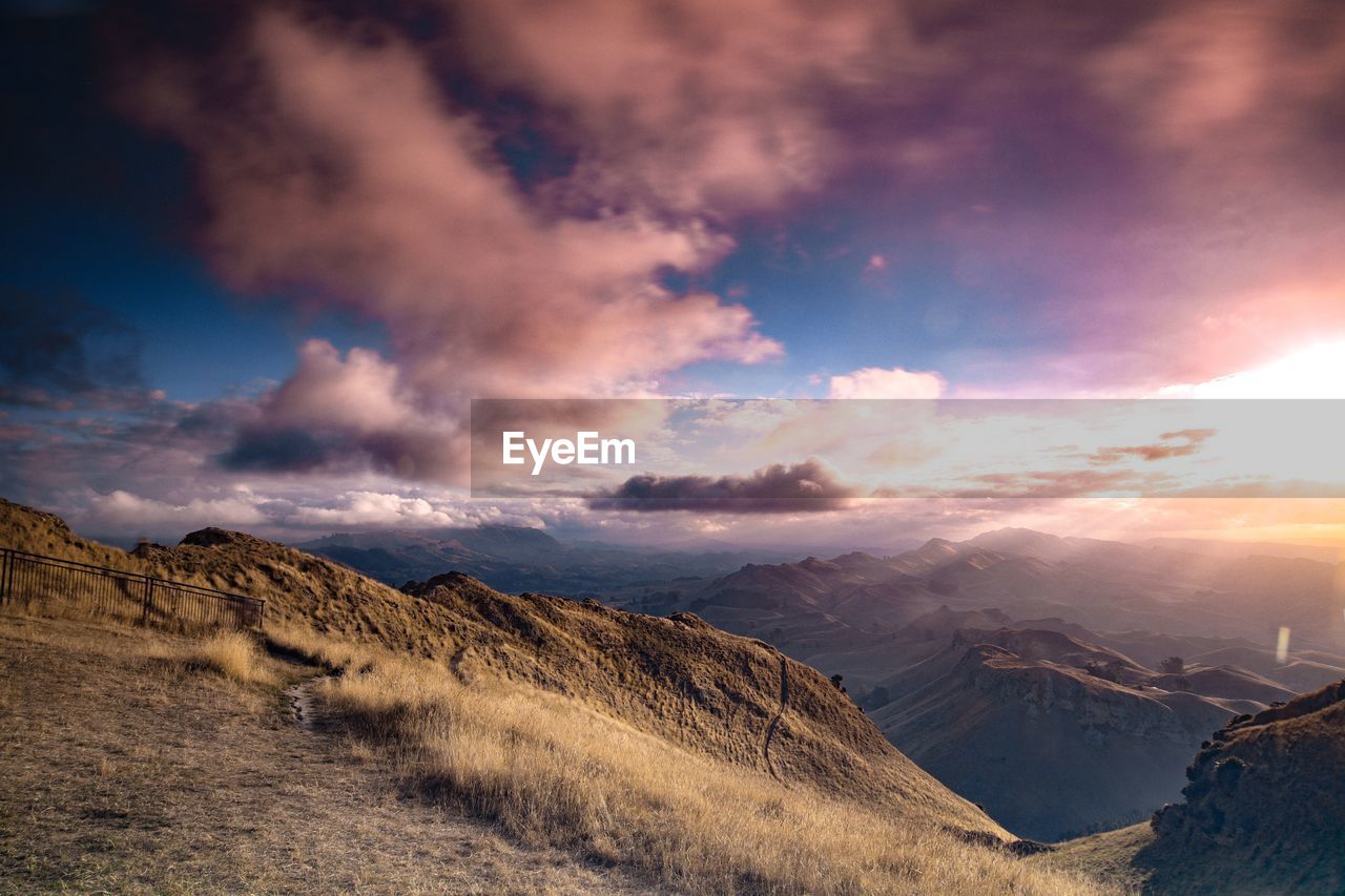 Panoramic view of landscape against sky during sunset