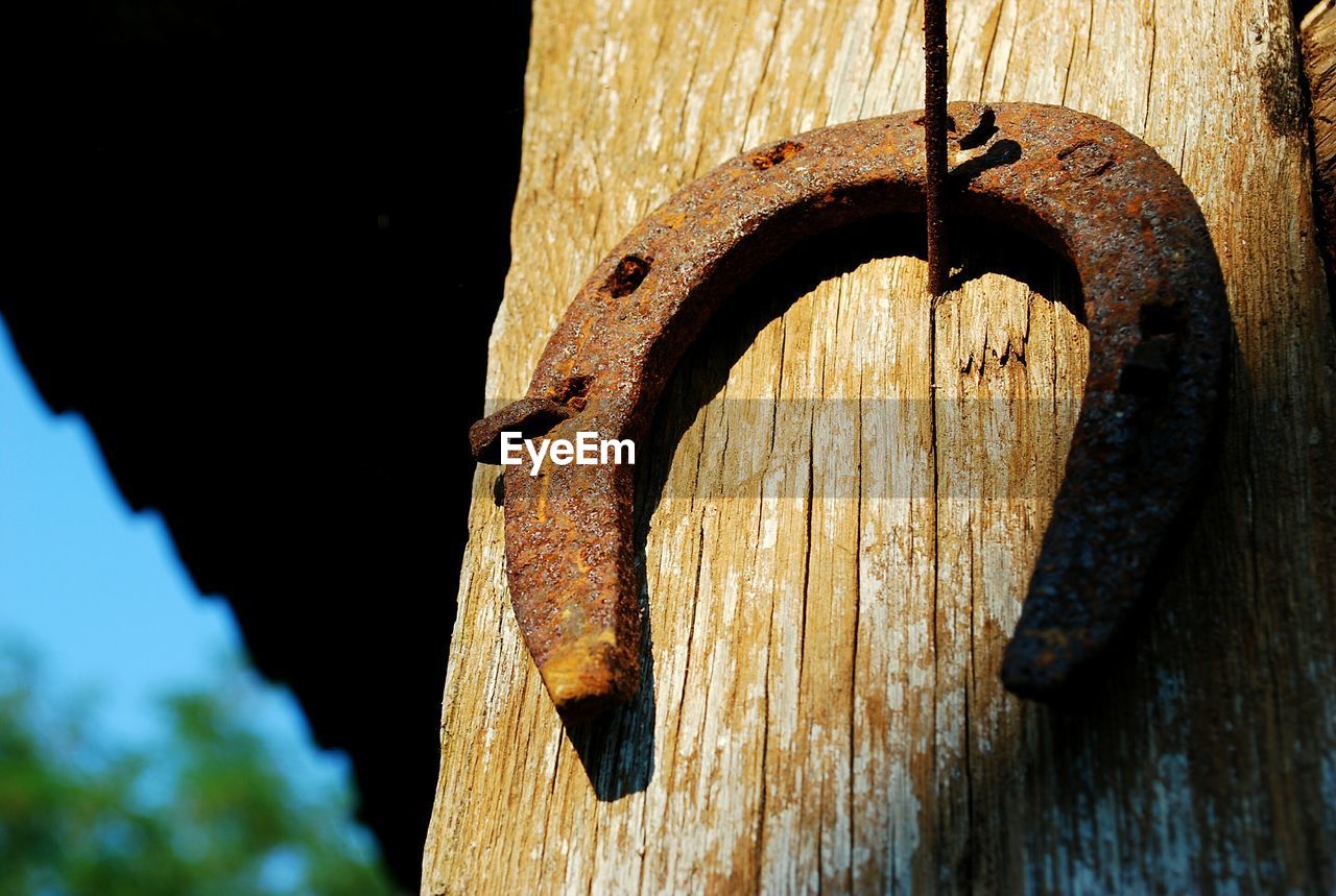 Close-up of rusty metal horseshoe