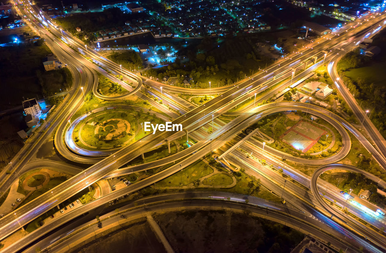 Aerial view and top view of traffic on city.beautiful roundabout road in the city center.