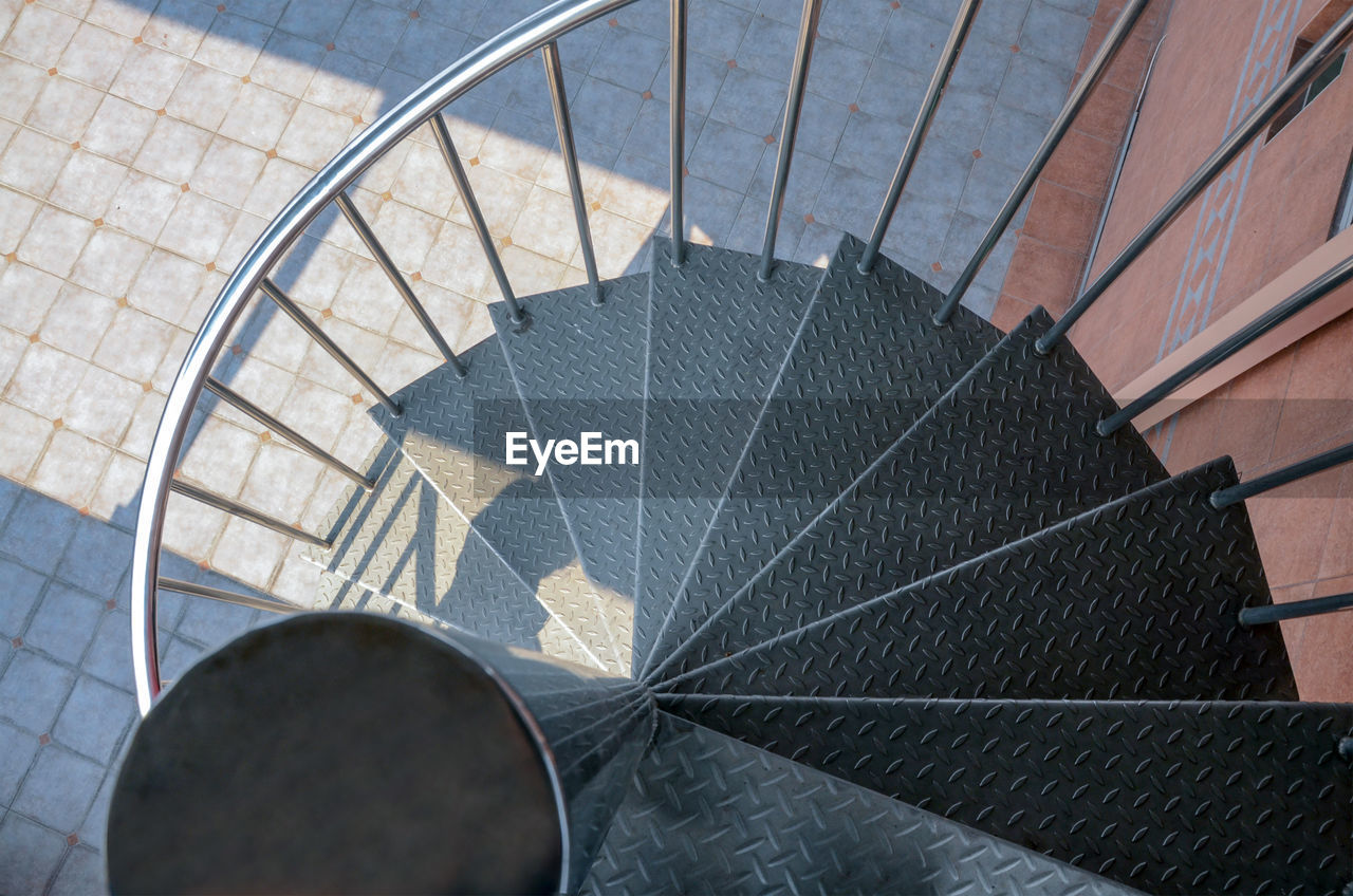 High angle view of spiral staircase of building