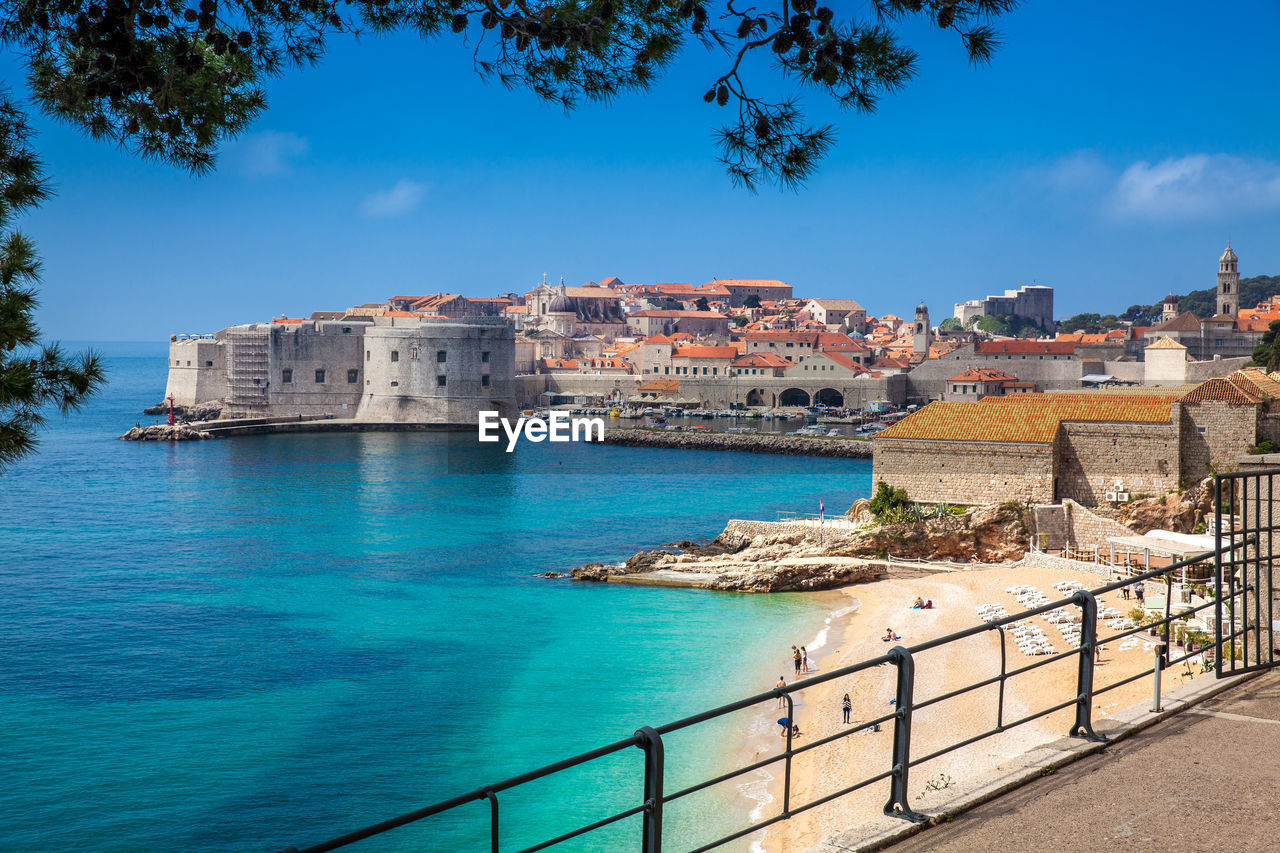 The beautiful banje beach and dubrovnik city