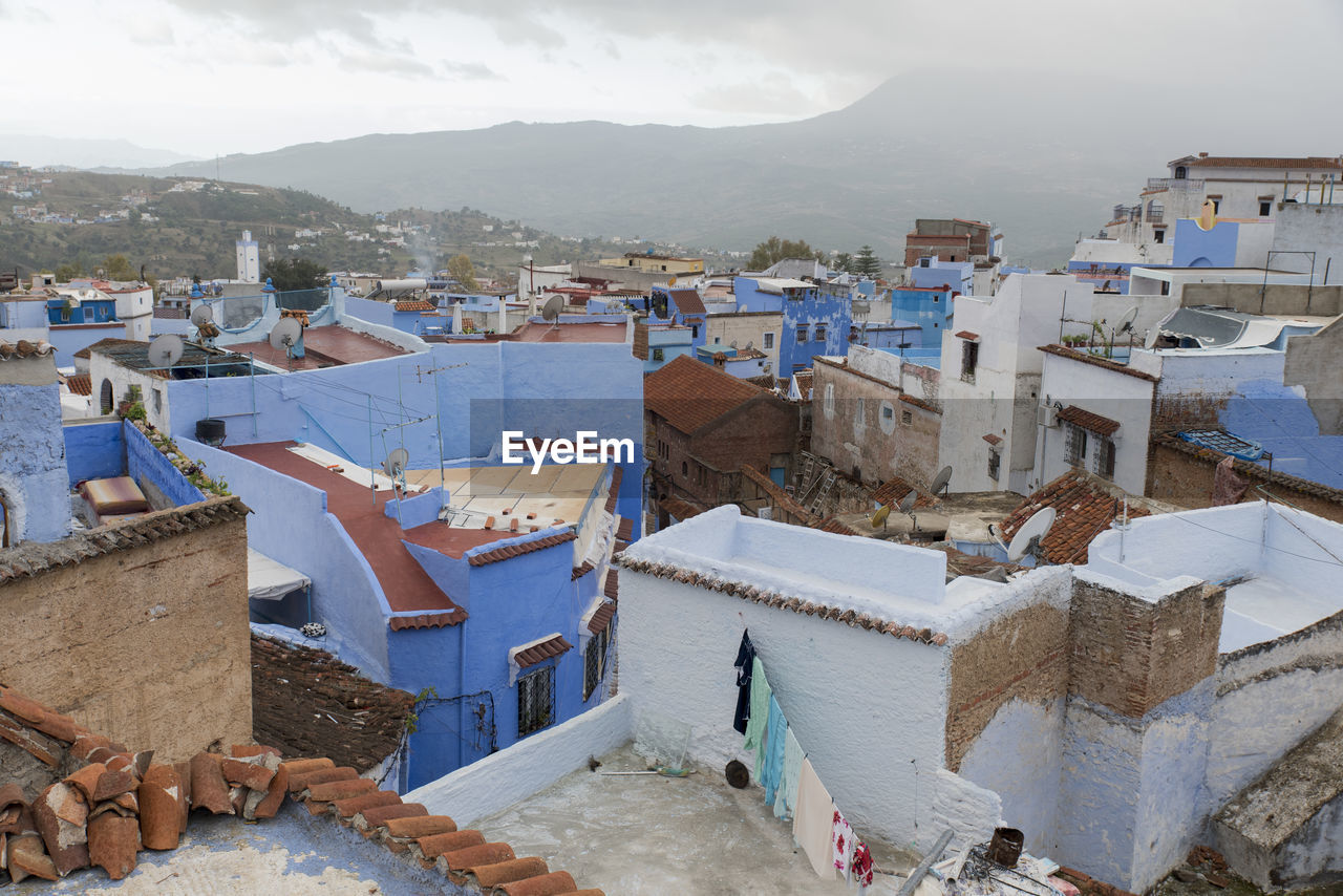 High angle view of townscape against sky