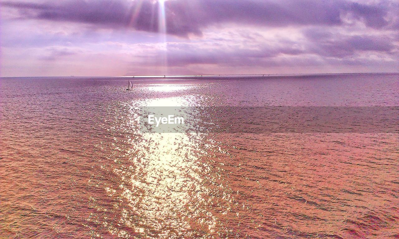 SCENIC VIEW OF SEA AGAINST SUNSET SKY