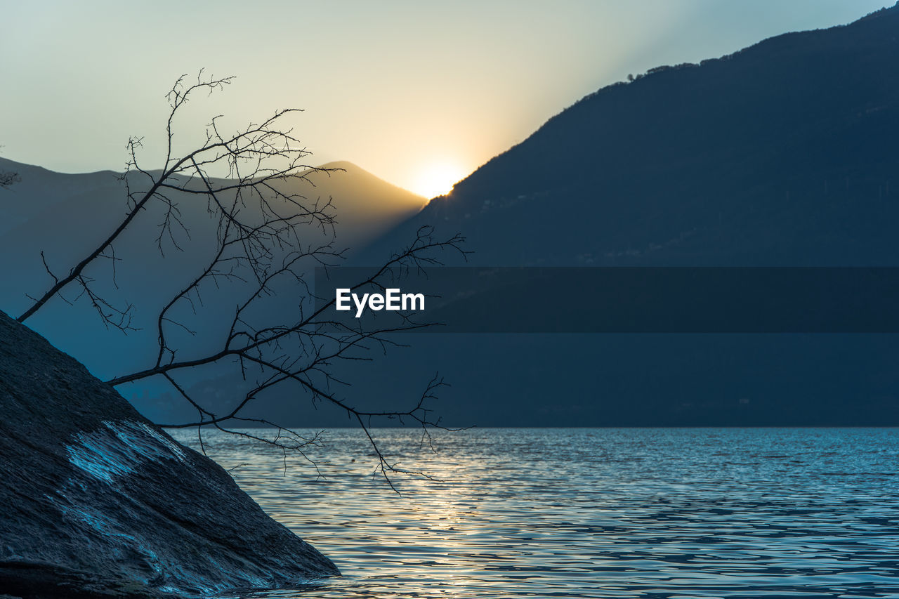 Scenic view of lake against sky during sunset