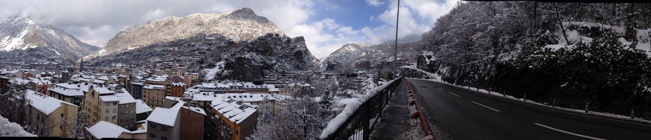 PANORAMIC SHOT OF SNOWCAPPED MOUNTAIN AGAINST SKY