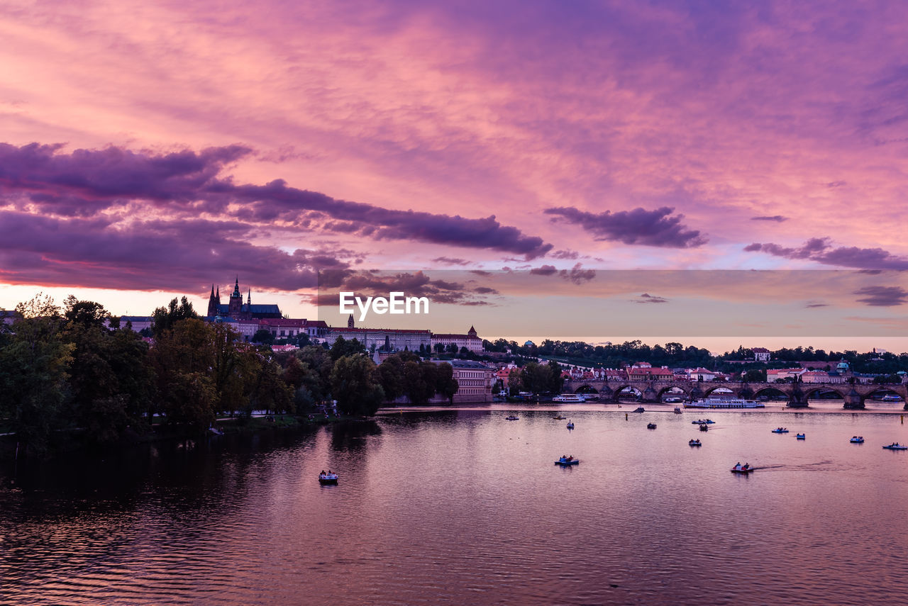 Beautiful sunset on vltva river in prague