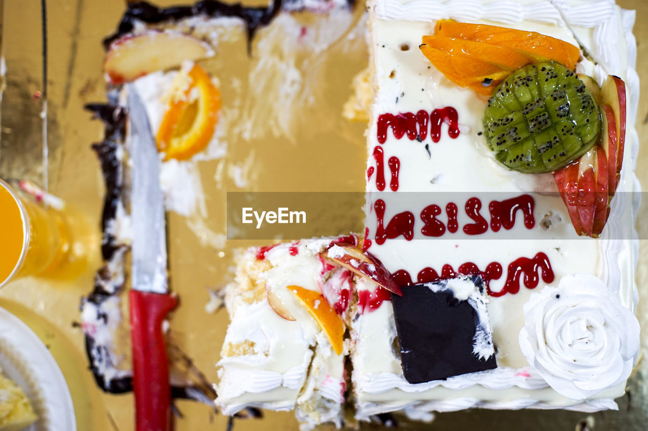 Close-up of eaten cake served in plate