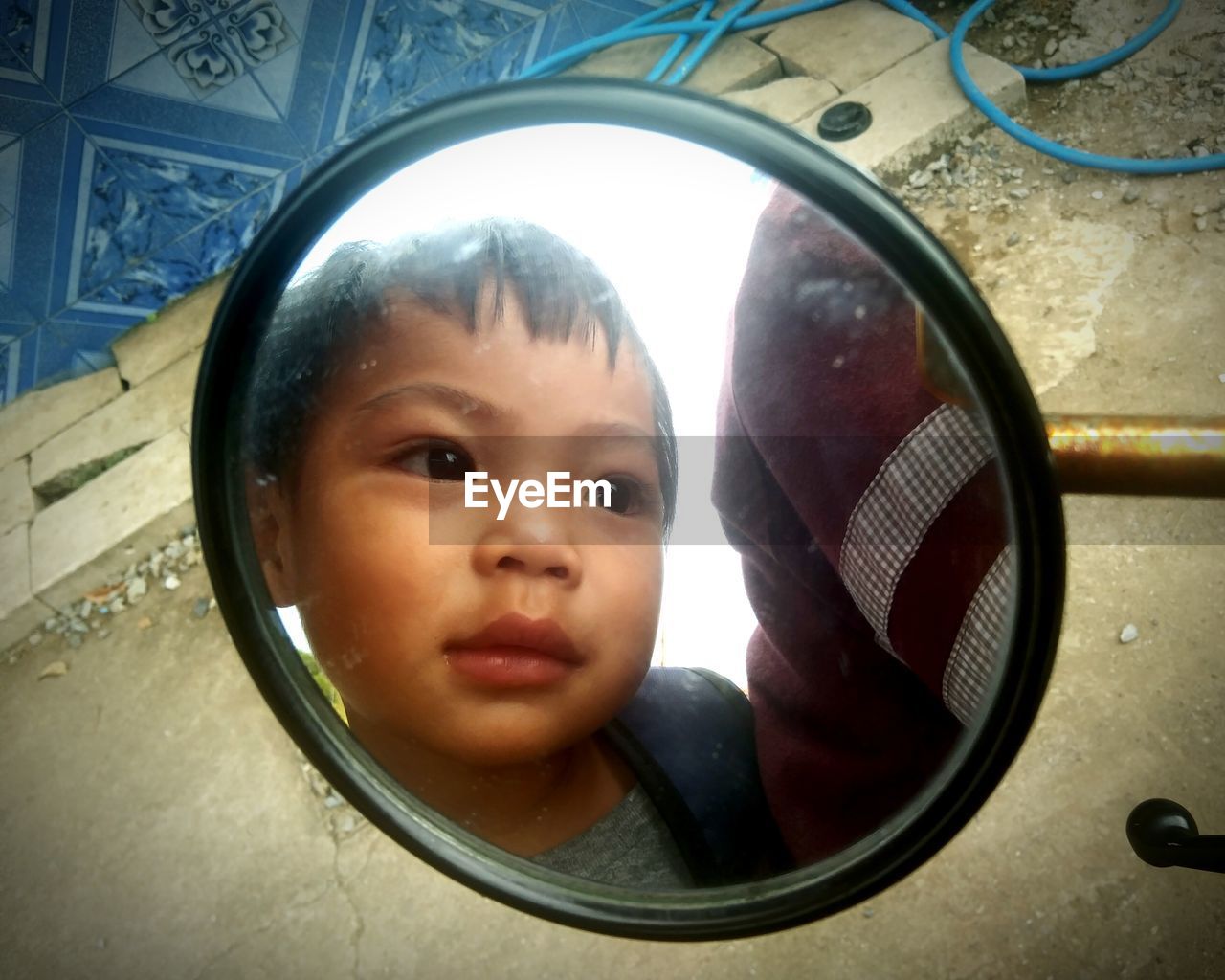 childhood, child, one person, portrait, baby, toddler, men, headshot, mirror, innocence, looking, looking at camera, person, blue, cute, indoors, snapshot, window, curiosity, human face, front view, emotion, light, circle, close-up, lifestyles, reflection, shape, smiling, geometric shape