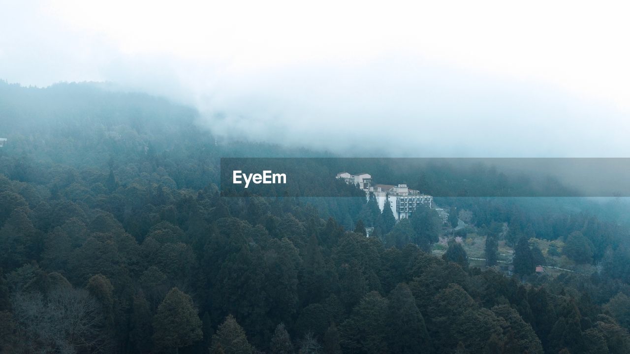 High angle view of mountains against sky