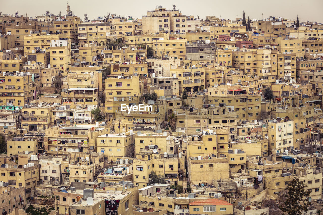 High angle view of townscape against sky