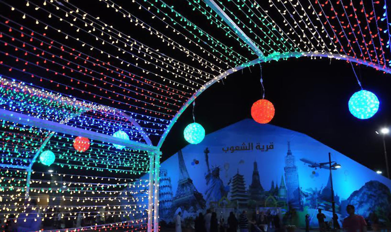 LOW ANGLE VIEW OF ILLUMINATED LIGHTS AT NIGHT