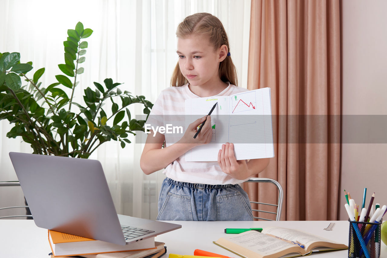 Girl attending online class
