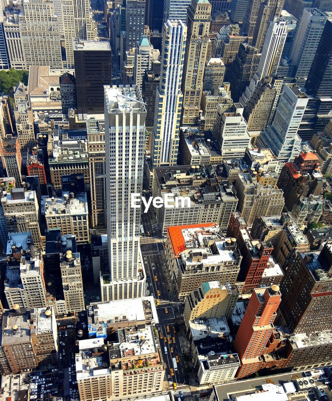 High angle view of modern buildings at manhattan